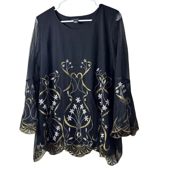 Alfani Tops - Alfani Women's Plus L Black Embroidered Bell Sleeve Floral Blouse